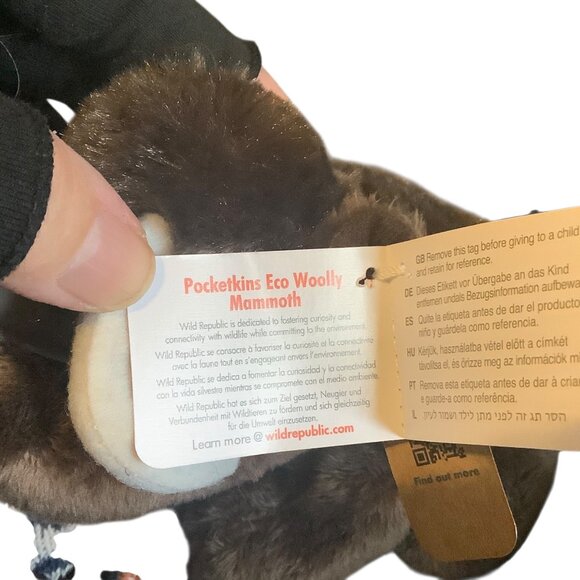 Wild Republic Pocketkins Eco Woolly Mammoth Plush Toy 8” Made Recycled Plastic - Picture 3 of 7